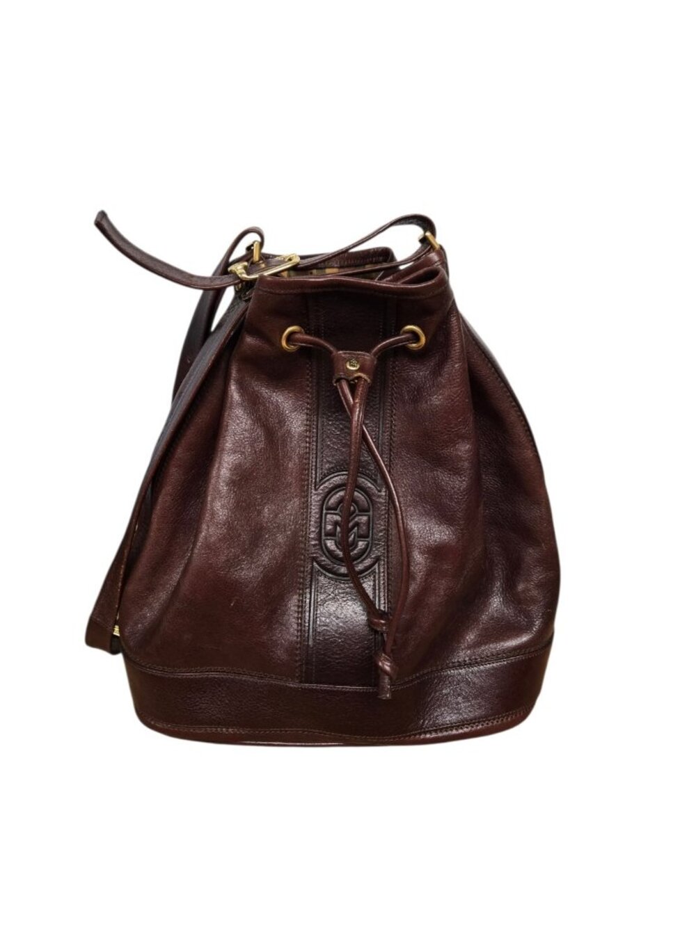 Vintage Marino Orlandi Leather Bucket Bag Made in Italy Brown Drawstring Purse